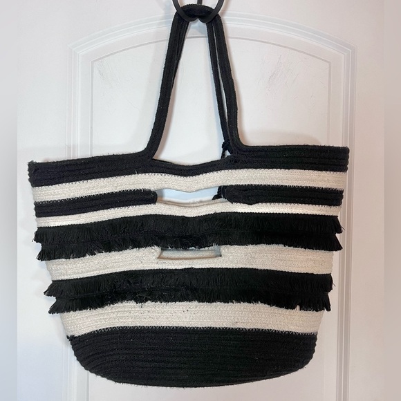 Stella & Dot Striped Tassel Structured Tote Bag - Picture 3 of 8